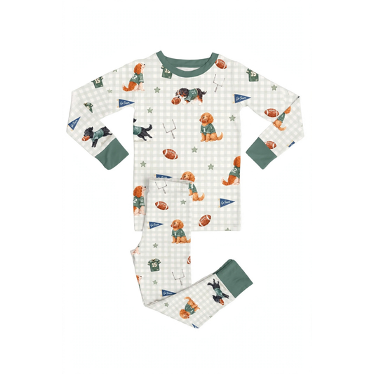 Two-Piece Pajamas Football Pups (PREORDER)