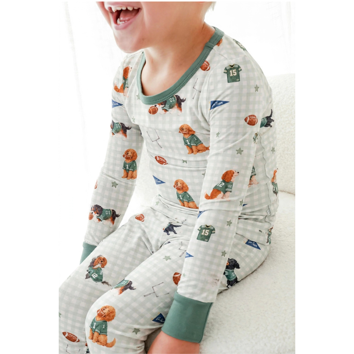 Two-Piece Pajamas Football Pups (PREORDER)