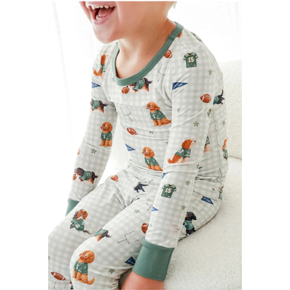 Two-Piece Pajamas Football Pups (PREORDER)