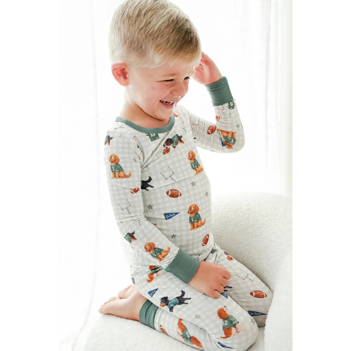 Two-Piece Pajamas Football Pups (PREORDER)