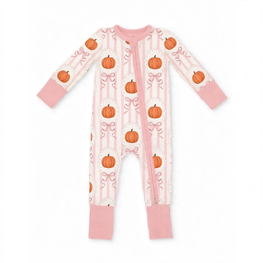 Zipper Romper Pumpkin Patch Bows (PREORDER)