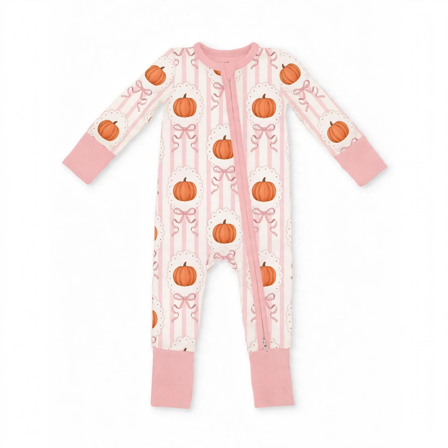 Zipper Romper Pumpkin Patch Bows (PREORDER)