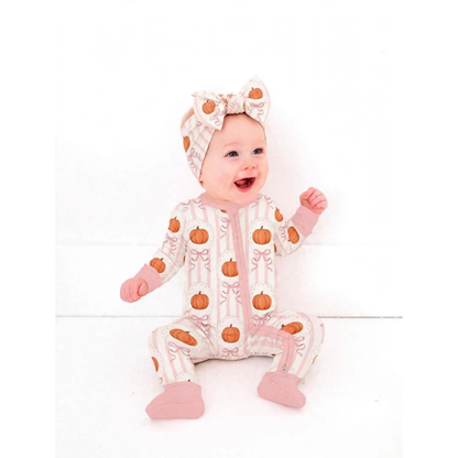Zipper Romper Pumpkin Patch Bows (PREORDER)